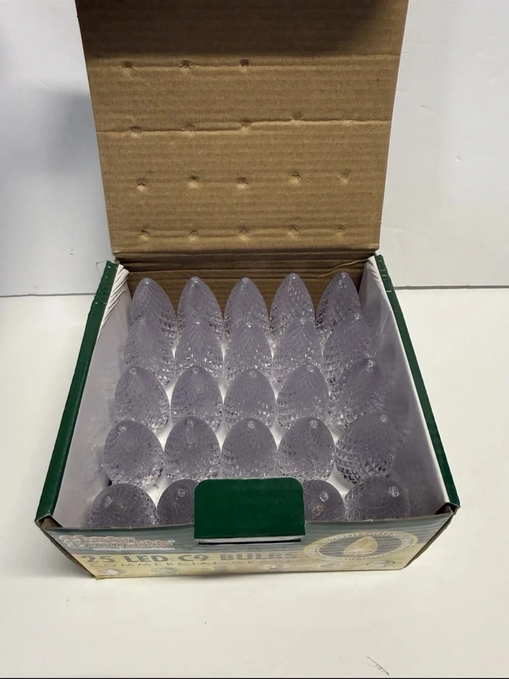 Holiday Bright Lights LED C9 Teardrop Green Bulb 25pk 120V E17 Waterproof NEW